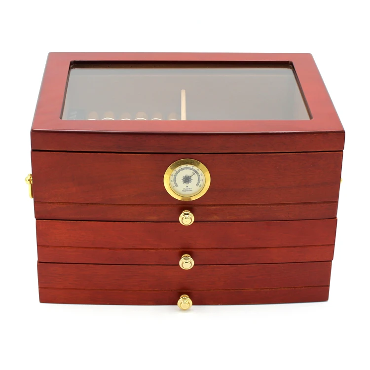 100CT glass top wood cigar humidor