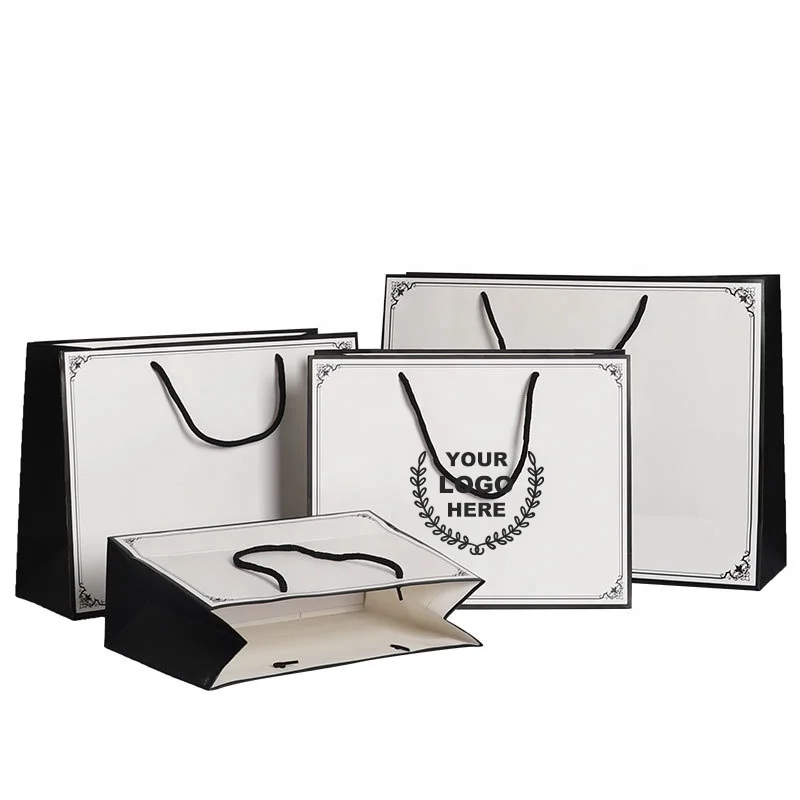 
Оптовая продажа, индивидуальная печать, черная роскошная упаковка, бумажный пакет для покупок с вашим собственным логотипом 