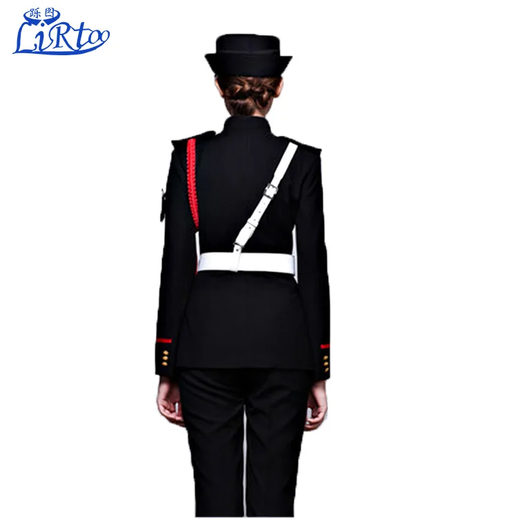 Design high quality lady hotel security guard uniform black color for sale