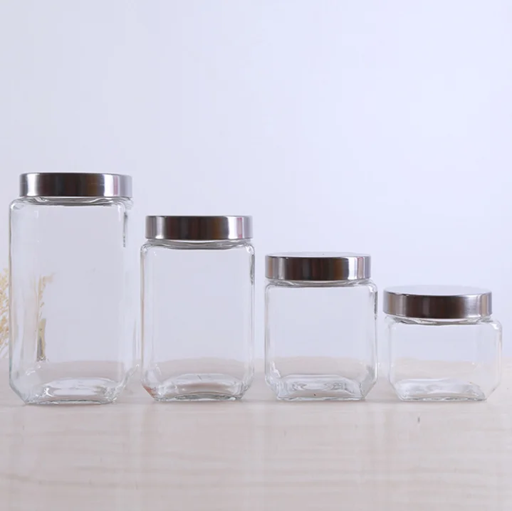 Square Glass Storage Jar Candy Sealed Tank Glass Tank with Cover