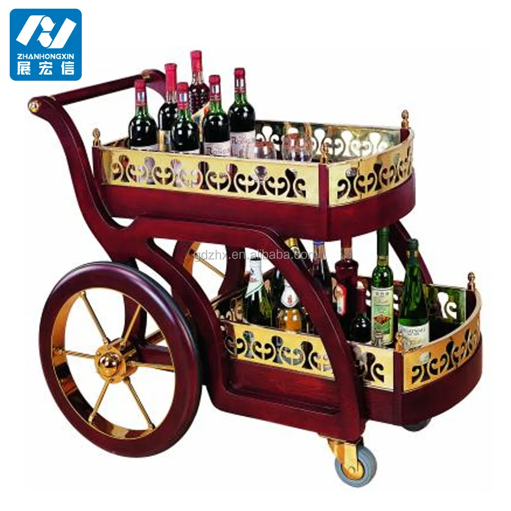 Hotel Golden beverage Serving Cart Wine Rolling Trolley