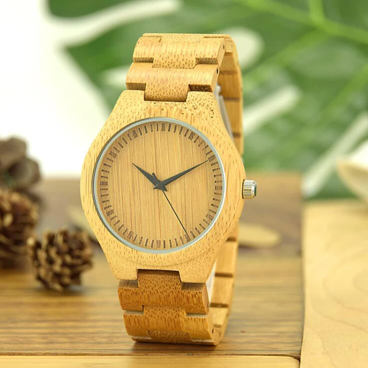 Mens Luxury Watches Man Customised Logo Wooden Women Wristwatch Solid Wood Bamboo Quartz Ladies Wrist Watch Young Hot Wholesale