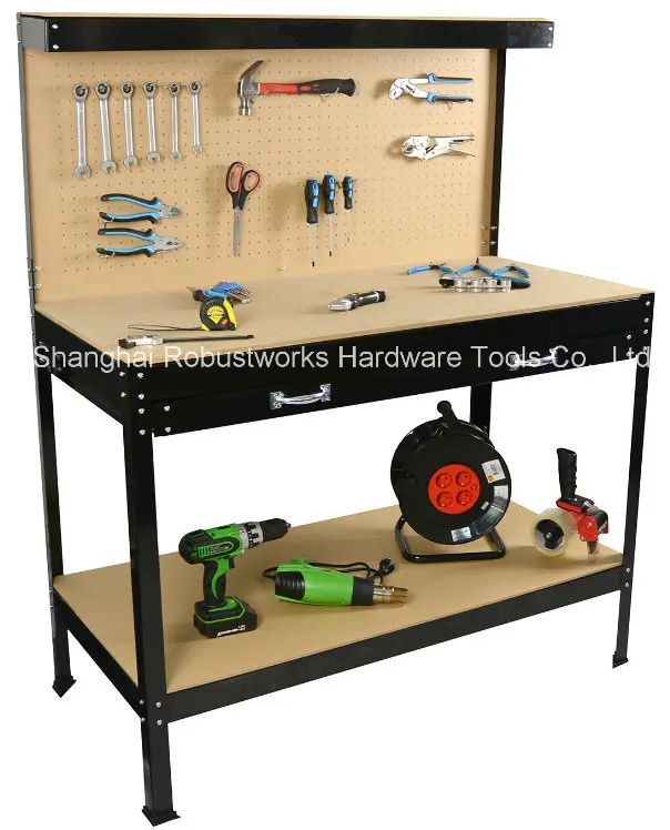 Folding Adjustable Wooden Work Bench with Single Drawer (WB002)