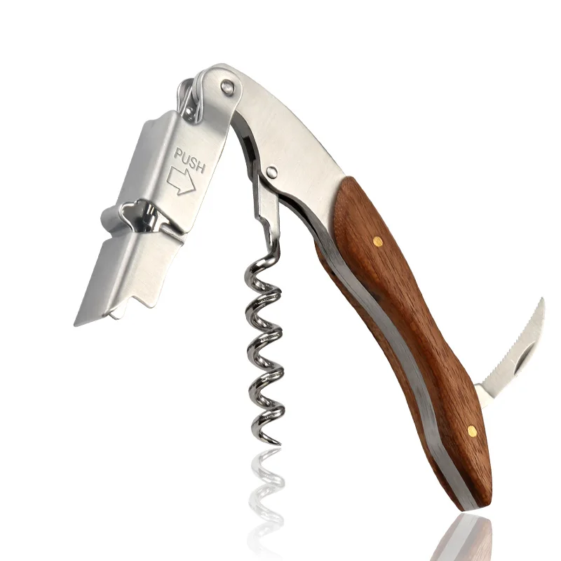 Customized Portable Rosewood Handle Double Hinged Waiters Corkscrew Bottle Wine Opener