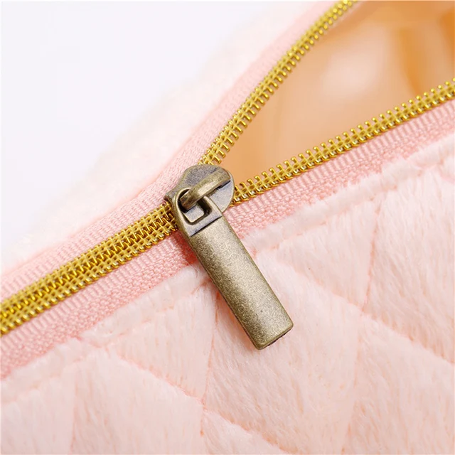 Hot sale pink fluff cosmetic bag with little star