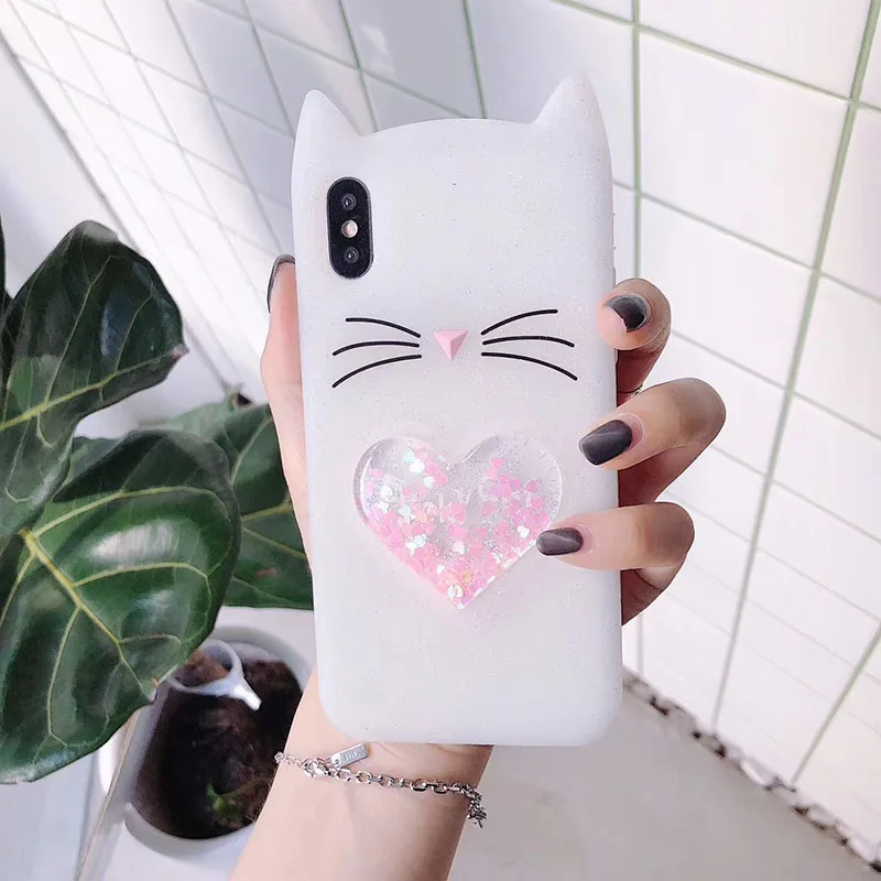 Love Heart Glitter Stars Luck Cat Case for Huawei P20 Pro P20 Lite P10 Plus P9 Lite 2017 P8 Lite P Smart Dynamic Liquid Cover