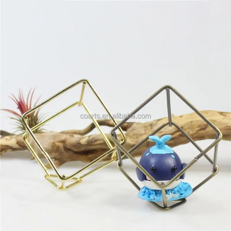 Container Iron Cubic Geometry Four Airplant Receptacle Tillandsia Gold Flower Small Metal Hand Carved
