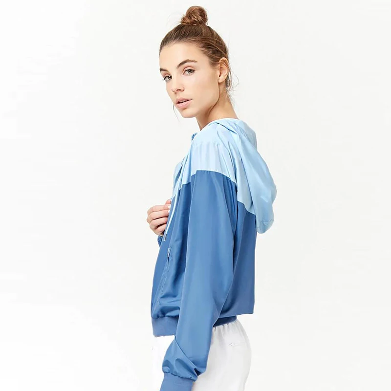 ECOACH Nylon Lining Windbreak Jacket With Hoody Full Zip Up Color Blocked Quick Dry Waterproof Nylon WindbreakerJacket For Women