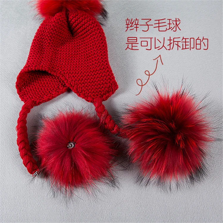 Raccoon Fur Hat Beanies Cap Crochet Children Knitted Hats/cute baby kids girl boy autumn winter fur hat