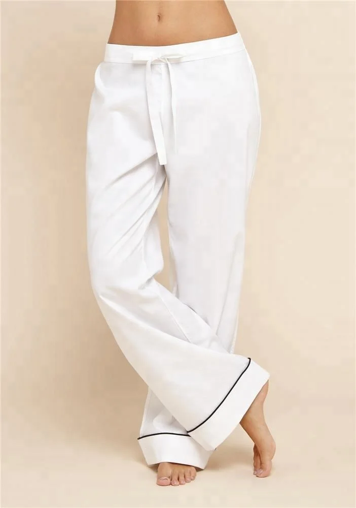 Wholesale Winter Women Long Sleeve Custom Made Two Piece White Knit Cotton Pajamas