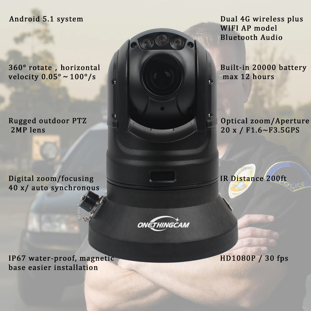 
JOVE D06 4G 360 Degree Rotation HD PTZ Camera with WiFi GPS Police Car Mounted 