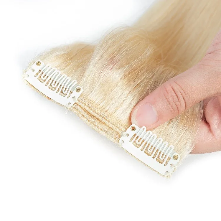 100% russian virgin blond hair 200 grams remy clip in curly hair extension double weft