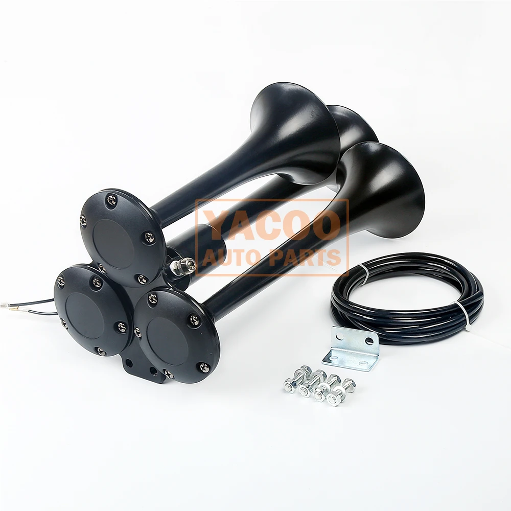 12v 3 Trumpets Iron Chrome Electronically Controlled Dual Air Horn Compressor Electric for Buses Truck Motorcycle