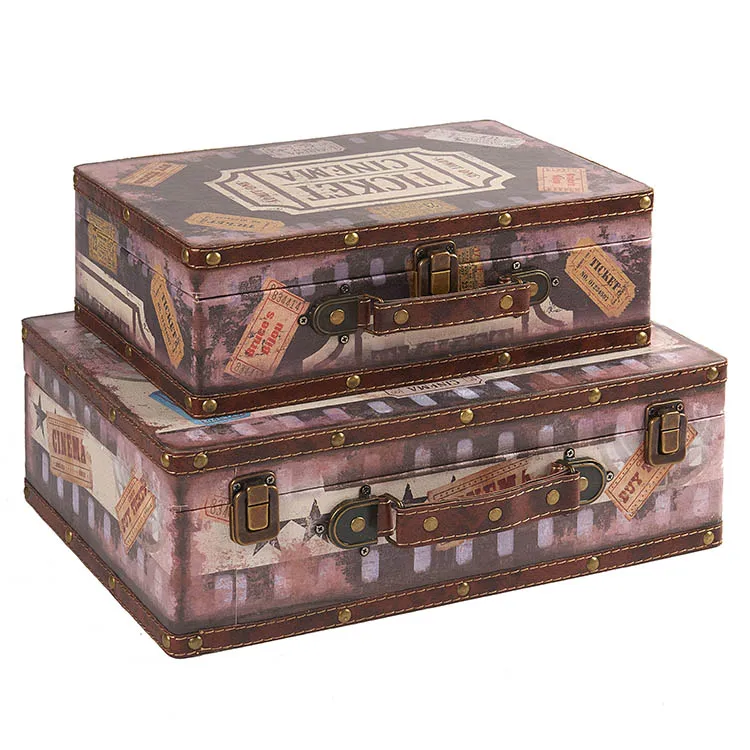 Sewing Antique Decorated Wooden Packaging Suitcase Box