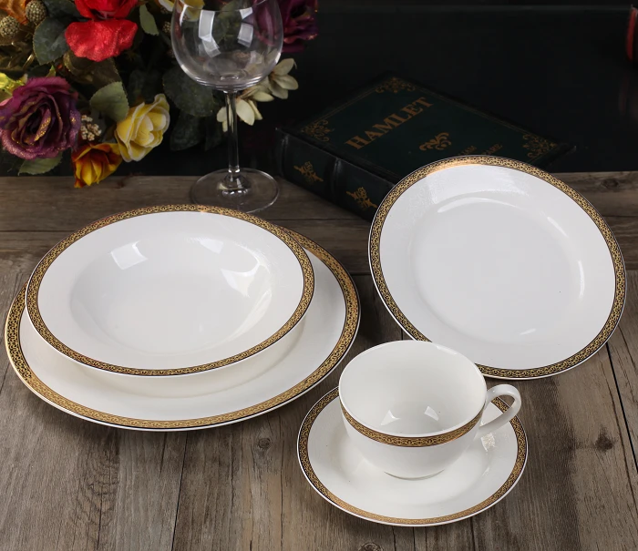 Gold New Bone China Dinner Set Safe Western White and Gold Kitchen Set Porcelain dinnerware 36 Piece Set
