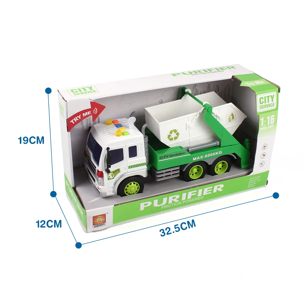 New Plastic Kids Friction Powered Recycling Garbage Toy Truck with Light and music