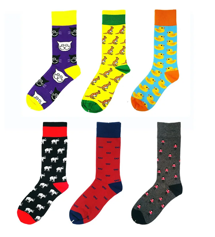 Носки Bonypony мужские резиновые, чесаный хлопок, Премиум качество, счастливая кошка, слон, забавные