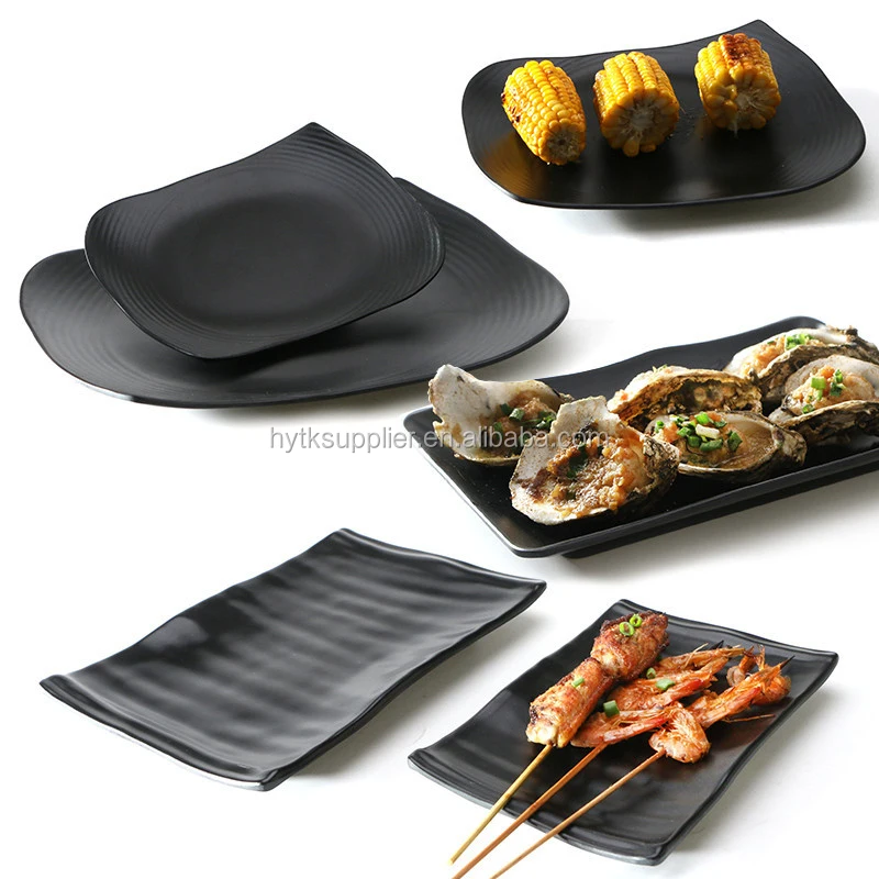 Lagute Porcelain-like Plate/Melamine black SUSHI plate/Zen Style Dipping Sauce Dishes for Appetizer/Dessert/Salad/Snack