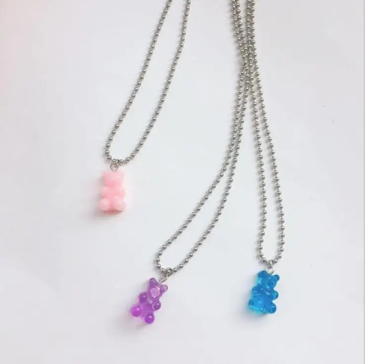 Harriet bear cub necklace transparent jelly color bear necklace clavicle chain necklace