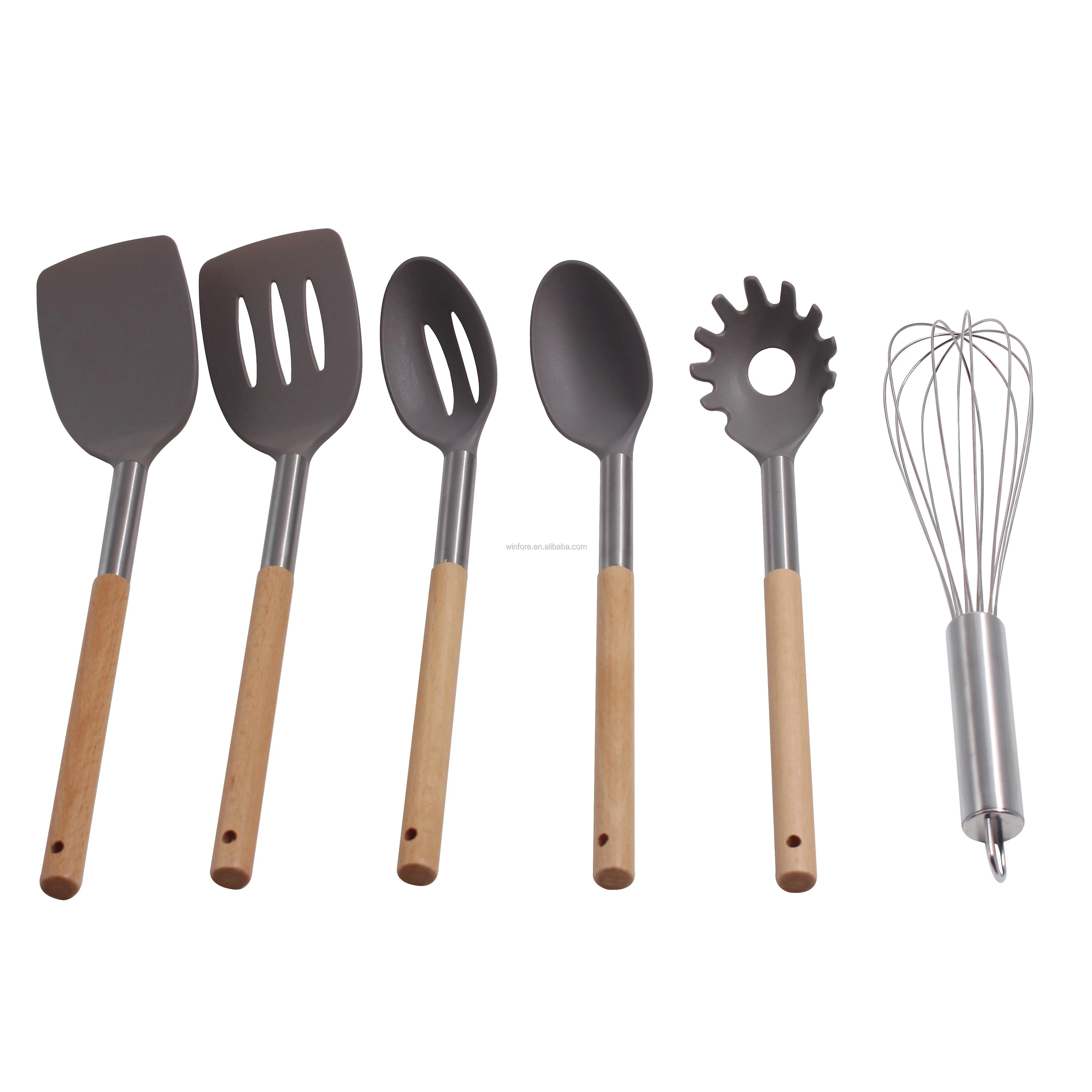 silicon kitchen utensils for cooking silicon  Utensil Set Cooking Utensil Kitchen Tools Set with wooden handle