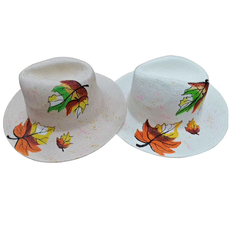 2019 new design panama paper straw hat fashion flower painting straw hats wholesale