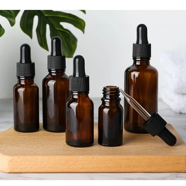 Frosted 30Ml 100Ml Amber Glass Dropper Bottle With Aluminum Cap Bottle Cosmetic Essential Oil For Cosmetic Packaging