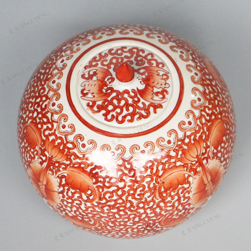 Chinese porcelain home decorative flower vase ceramic jar with red and white painting food can