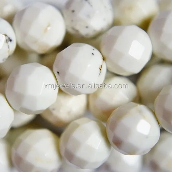 Faceted Gemstone White Buffalo Turquoise Howlite Beads Round