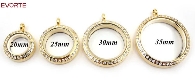 Fashion 20/25/30/35mm Glass Stainless Steel Necklace Crystal Magnetic Round Floating Locket Pendant