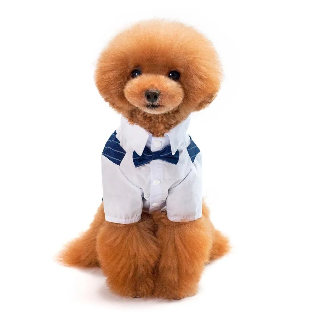 Holiday Costume Dog Bow Tie Halloween Apparel Cat T-shirt Clothes Striped Suit for Dog