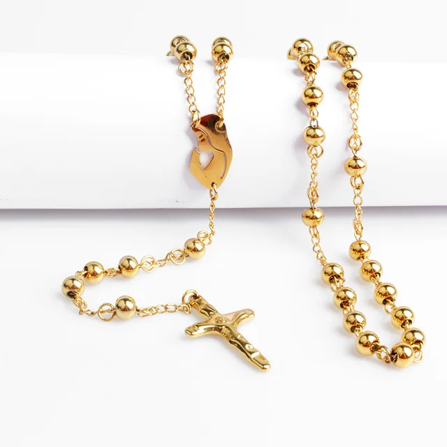 Fashion Indian Catholic Religious Items Gold Beads Rosaries Necklace