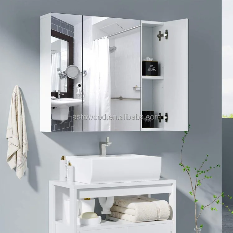 Wide Wall Mount Mirrored Bathroom Medicine Cabinet Storage 3 Mirror Door