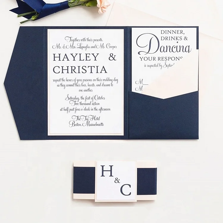 Personalized Fashion Paper Wedding Invitation Pocket Folder And Envelope