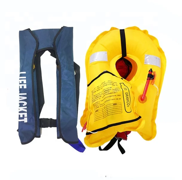 150N Marine Solas CO2 Inflatable Life Jacket to Be Used in Life Saving for Person on Board Vessels Sailing Red with Yellow 0.5n