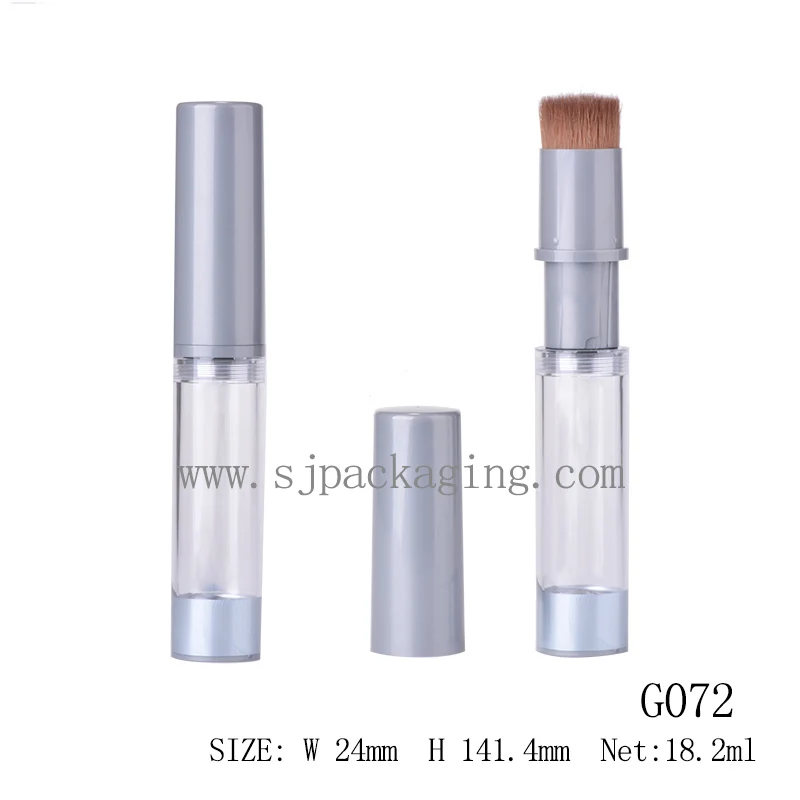 Empty refillable 2 in 1 bronzer loose powder dispenser tube container with built in brush cosmetic tool
