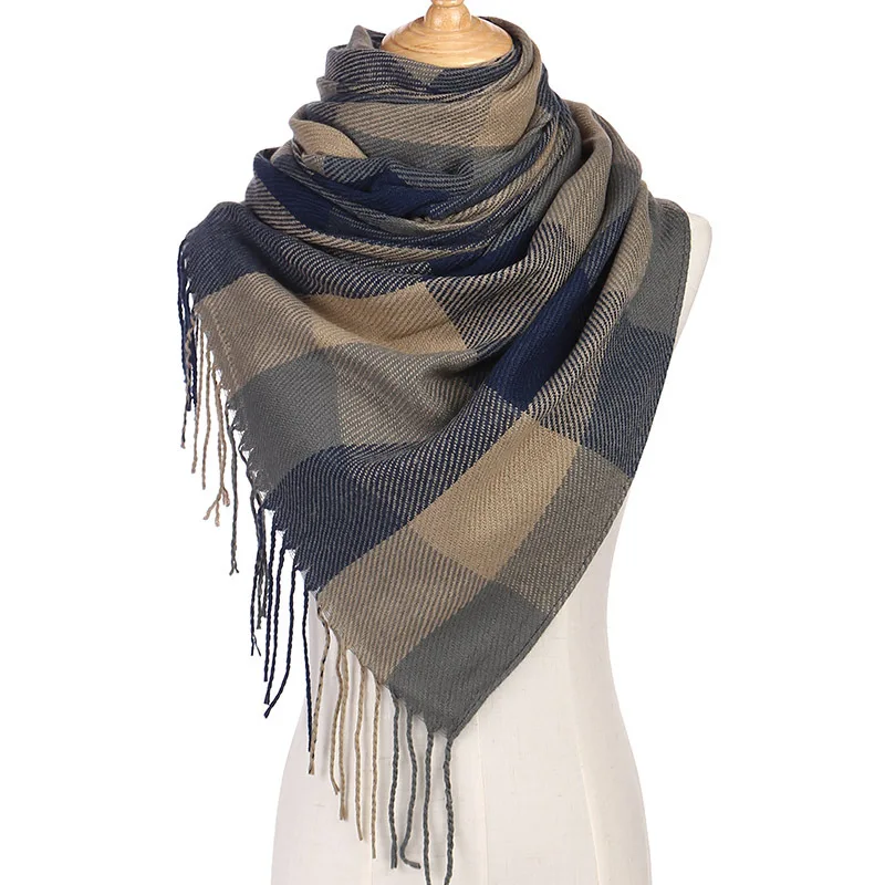 Fashion plaid autumn winter scarf for women shawls wrap warm thick cashmere lady pashmina female bandana with tassel