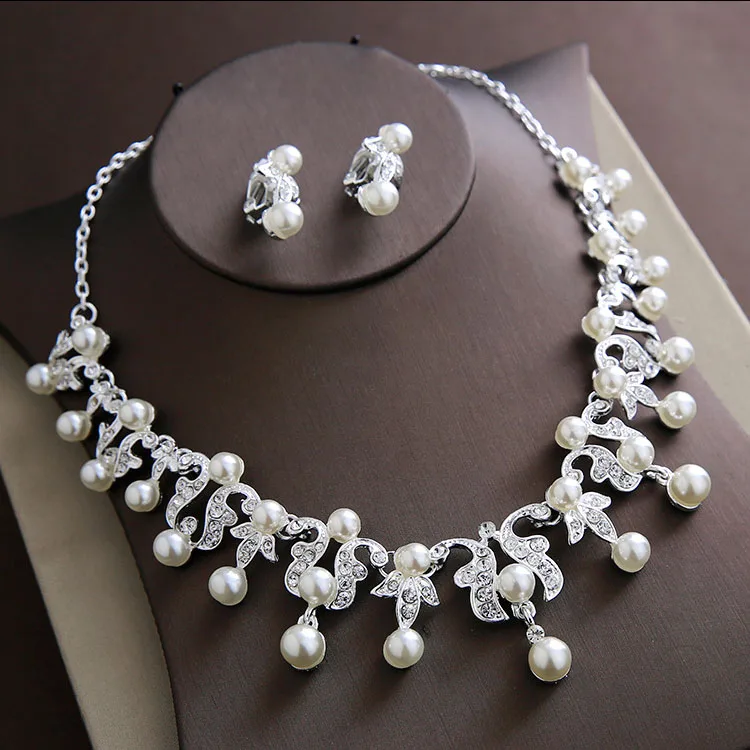 New Fashion Bridal Jewelry New Design Imitation Pearl Necklace Set Popular Wedding Jewelry for wholesale