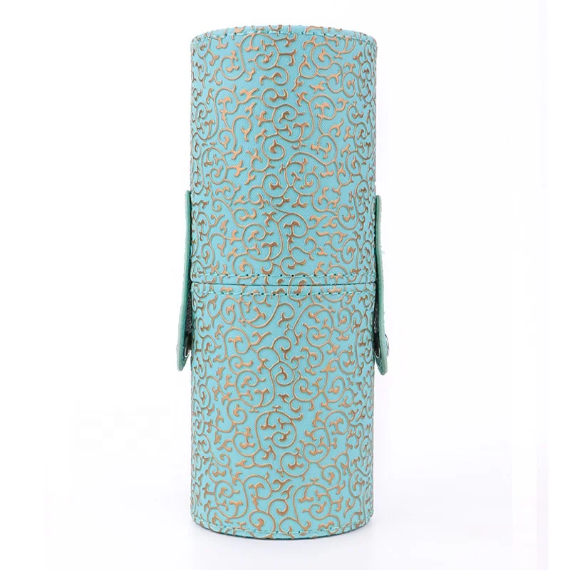 Multiple Patterns Portable PU Leather Cosmetic Bag Makeup Brush Case Cylinder