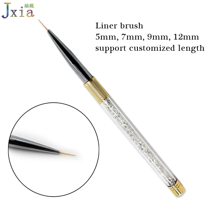 Jiexia Factory Supply Gold Metal Gel Nail Art Brush Crystal Rhinestone Style Nail Detail Liner Painting Brush