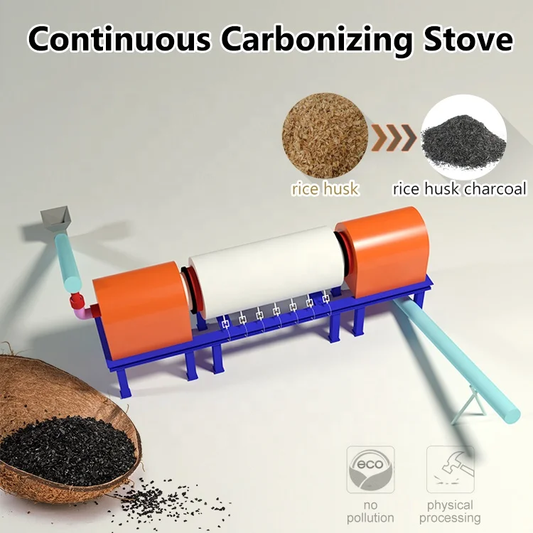 Rice straw continuous rotary bamboo carbonization furnace stove machine price