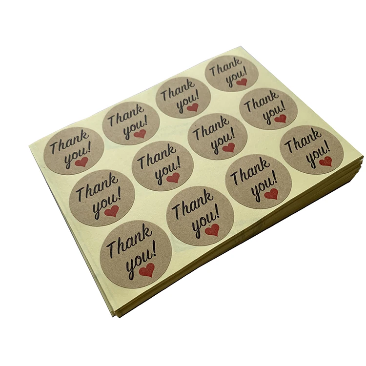 Wholesale Custom Design Adhesive Label Round Kraft Paper Circle Thank You Sticker
