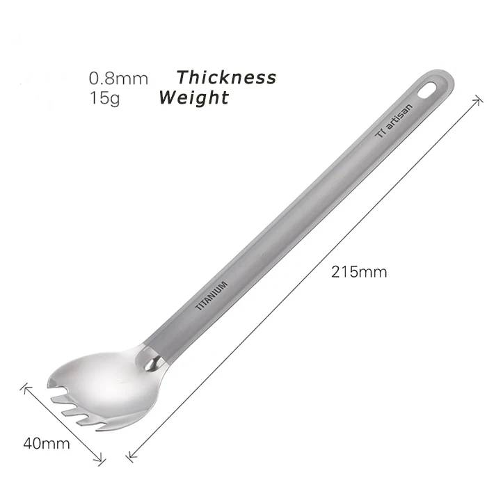 Titanium Long Outdoor Handle Spork with Ultralight Waterproof Bag