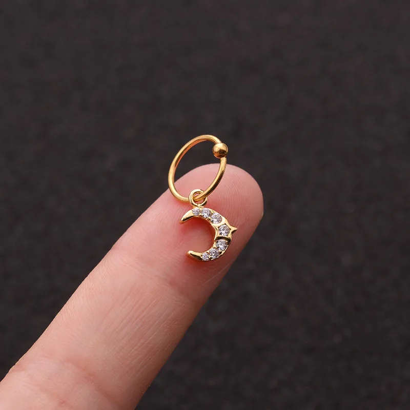 20GX6mm Stainless Steel Small Hoop With Star Moon Flower Feather Cz Pendant Cartilage Helix Rook Ear Piercing Earring