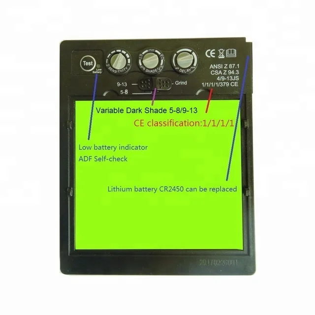 HMT Optical Class 1/1/1/1 EN379 Large view area 100x90mm Welding Filter Auto Darkening