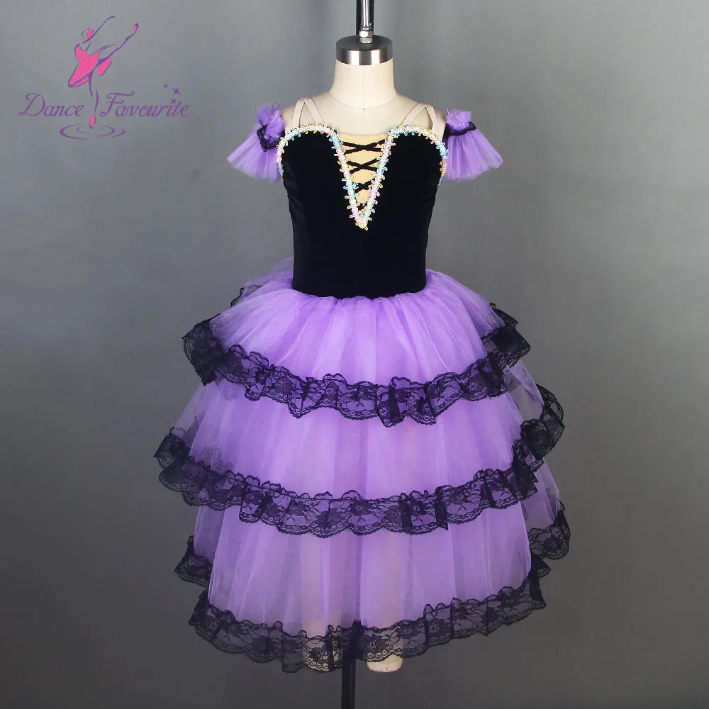 Романтическое Многоярусное платье-пачка для взрослых и девушек, красное испанское балетное длинное платье-пачка для танцев, костюмы для выступлений, 18004