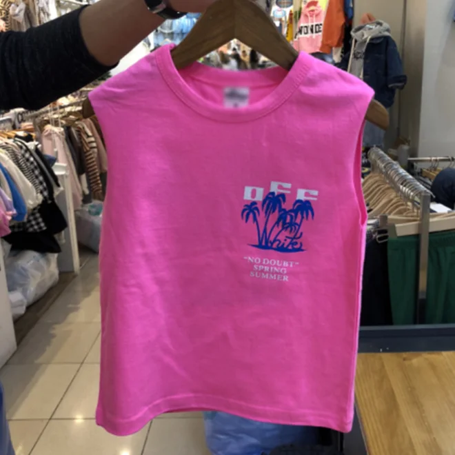 KS1023  Fashion print unisex fashion kids sleeveless neon t-shirt