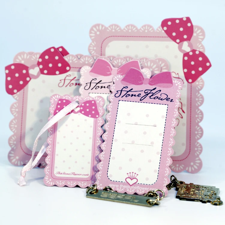 Custom Printed Die Cut Paper Hangtag Jewelry Gift Tags With Ribbon String Hangtag Swing Price Tag Custom Gift Tag