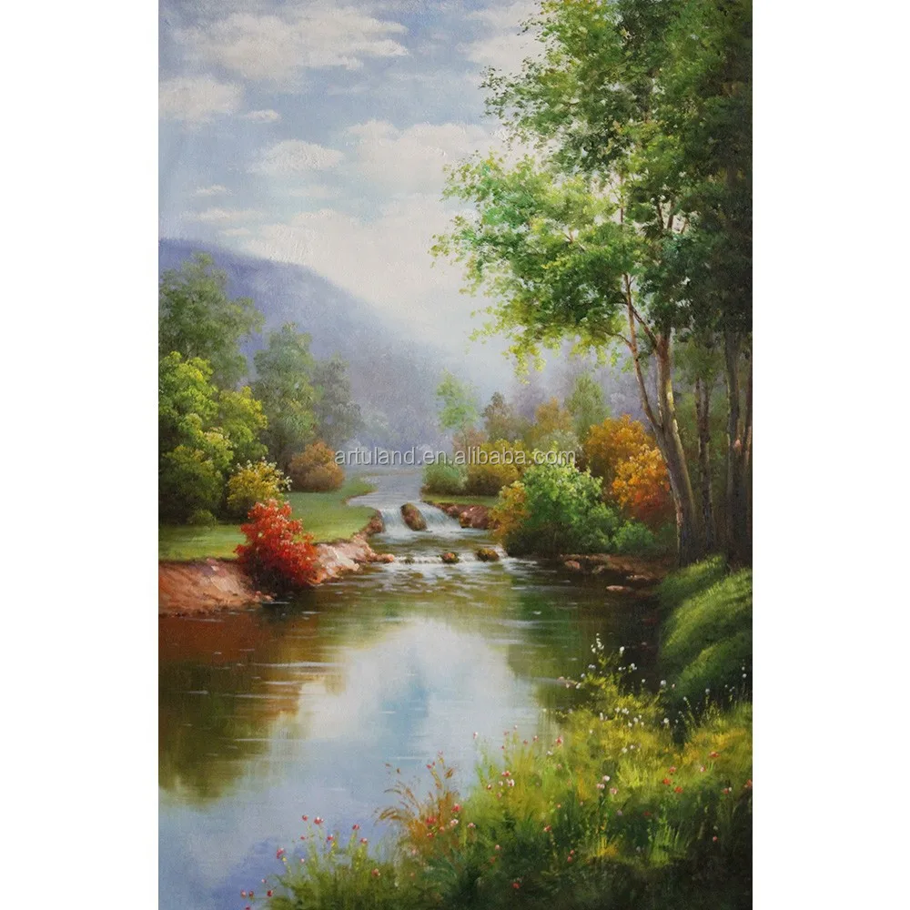 Countryside Mountain Landscape Scenery Handmade Chinese Style Oil Painting on Canvas for Living Room