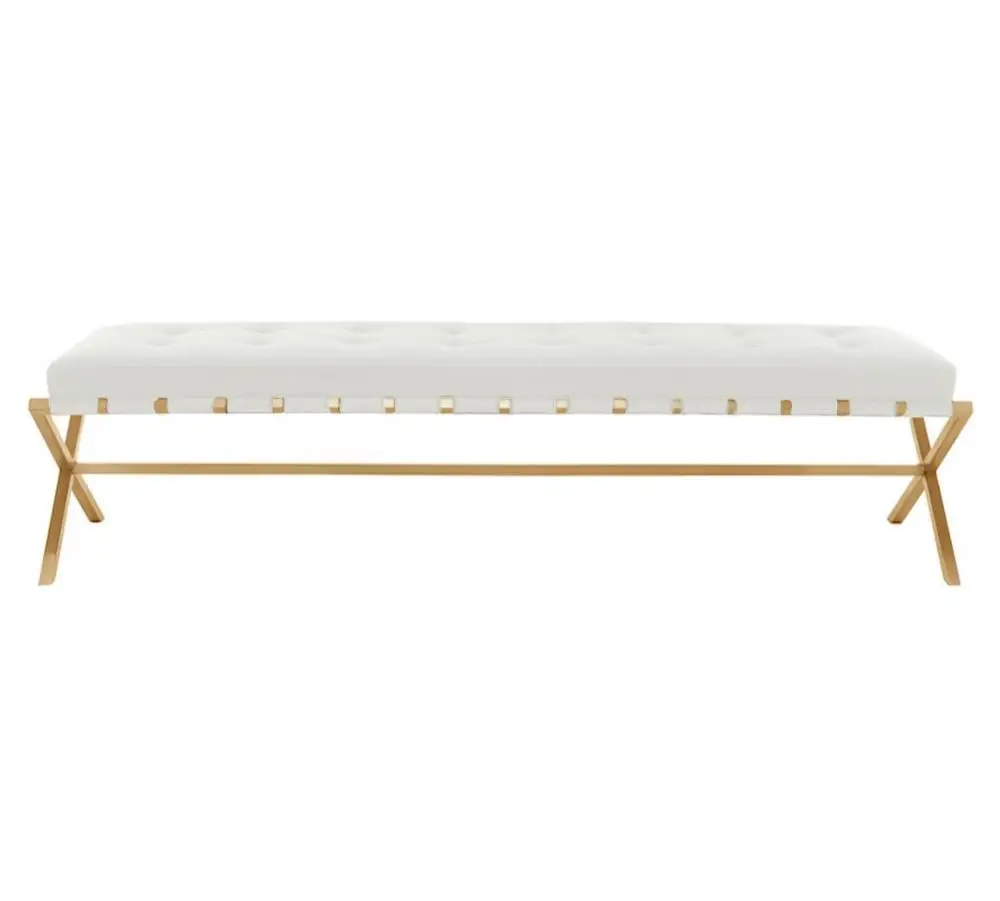 3 seater Gold steel frame leather bench  / Leather stool