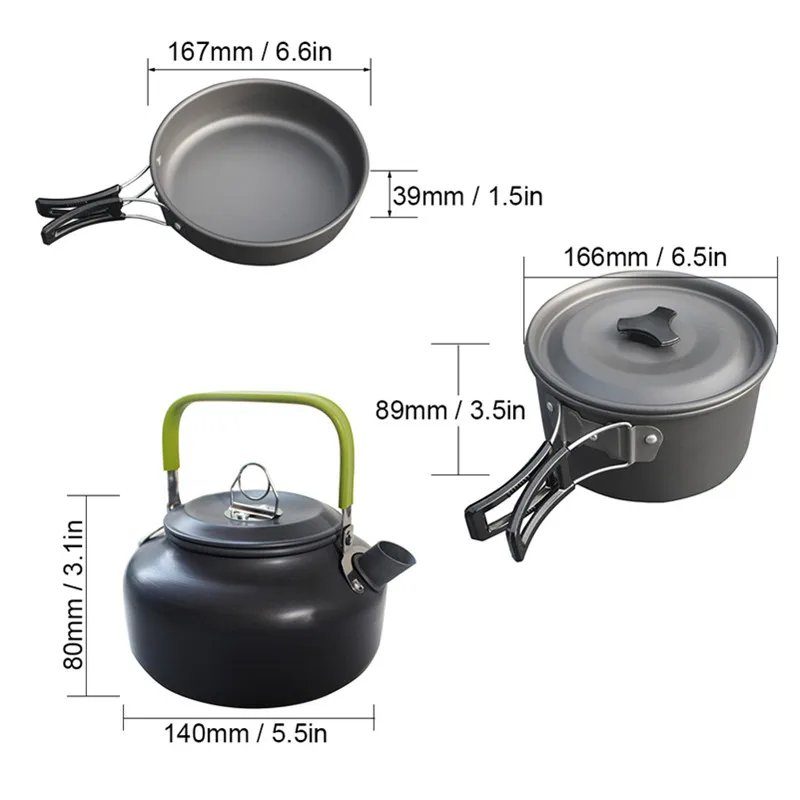 
Anodized aluminum non-stick camping pot outdoor camping mess kit with tea pot for 2-3 people 